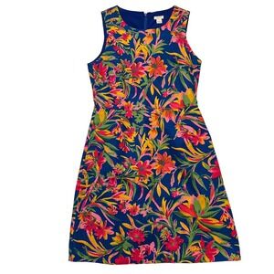 J Crew Women's Sleeveless Bright Tropical Floral Print Shift Dress Pockets Sz 6